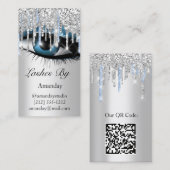 Logo Lashes Makeup Artist Silver Blue QR Code Visitekaartje (Voorkant / Achterkant)