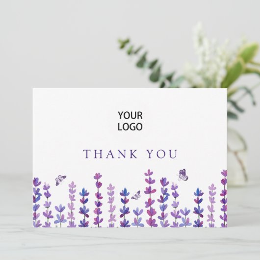 Logo Lavendel en vlinder Dank u Bedankkaart (Staand voorkant)