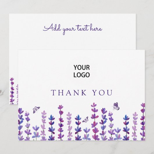 Logo Lavendel en vlinder Dank u Bedankkaart (Voorkant / Achterkant)