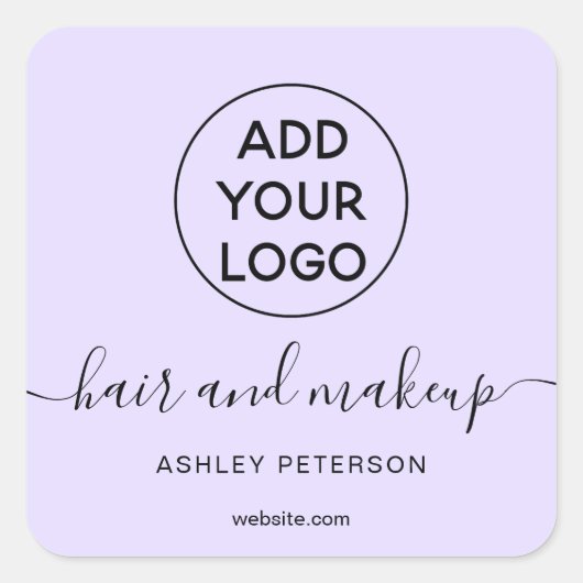Logo lavender simpele pastel paarse haarmake-up vierkante sticker (Voorkant)