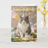 Logo Leuk Cute Zakelijke Kat Kittens Verjaardag Kaart (Gele Bloem)
