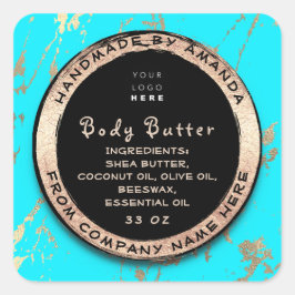 Logo Lichaam Balm Butter Cosmetic Gold Lijst Blue Vierkante Sticker