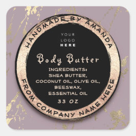 Logo Lichaam Balm Butter Cosmetic Gold Lijst Paars Vierkante Sticker