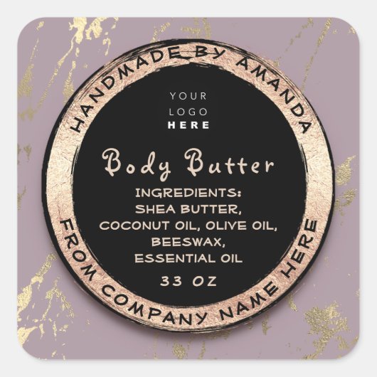 Logo Lichaam Balm Butter Cosmetic Gold Lijst Paars Vierkante Sticker (Voorkant)
