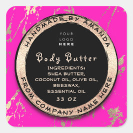 Logo Lichaam Balm Butter Cosmetic Gold Lijst Roze Vierkante Sticker