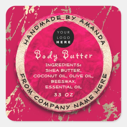 Logo Lichaam Balm Butter Cosmetic Gold Lijst Roze Vierkante Sticker (Voorkant)