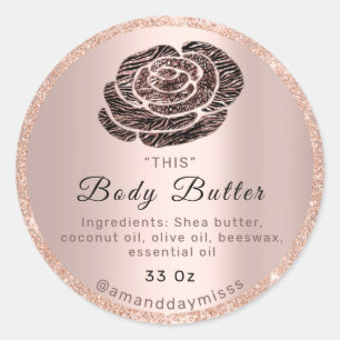Logo Lichaamsolie Balm Cosmetisch Roos Glam Ronde Sticker