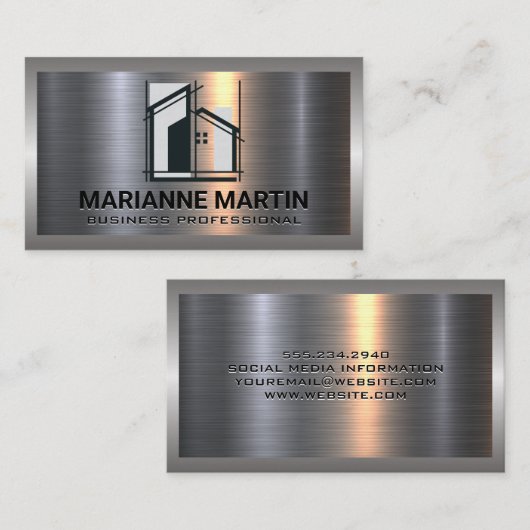 Logo | Lijntekenstijl | Metaal Visitekaartje (Voorkant / Achterkant)