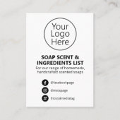 Logo lijst met zwarte en witte zeep-inktingrediënt visitekaartje (Voorkant)