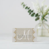  Logo Linen Lace Gold Monogram Visitekaartje (Staand voorkant)