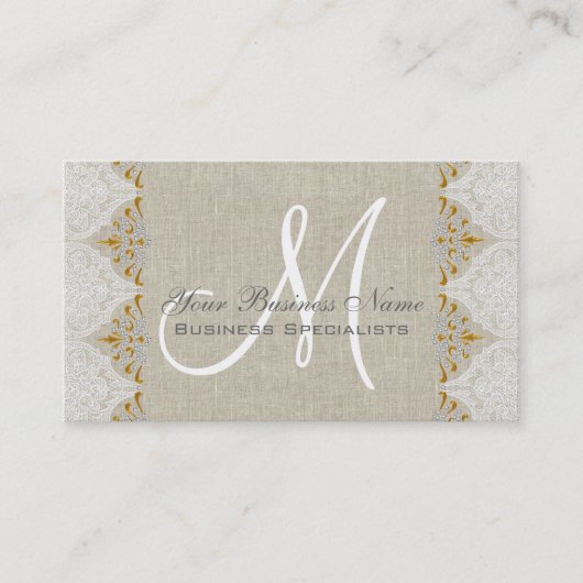  Logo Linen Lace Gold Monogram Visitekaartje (Voorkant)