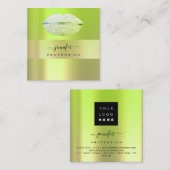 Logo lips groene munt professionele make-up arties vierkante visitekaartje (Voorkant / Achterkant)