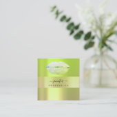 Logo lips groene munt professionele make-up arties vierkante visitekaartje (Staand voorkant)