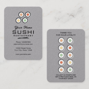 Logo loyaliteitskaart sushirol restaurant stempelk visitekaartje