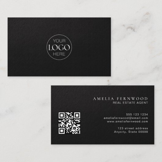 Logo | Luxe lederen vastgoed QR-code Visitekaartje (Voorkant / Achterkant)
