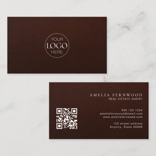 Logo | Luxe lederen vastgoed QR-code Visitekaartje (Voorkant / Achterkant)