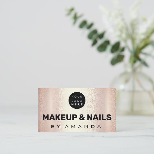 Logo Makeup Artist Hair Nails Coral Roos Gold Visitekaartje (Staand voorkant)