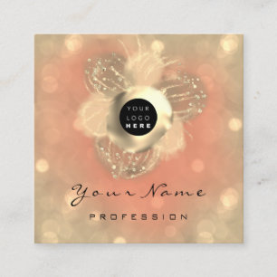 Logo Makeup Artist Hair Nails Floral Gold Coral Vierkante Visitekaartje
