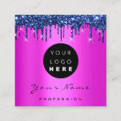Logo Makeup Boutique Glitter Blue Drift Roze Vierkante Visitekaartje (Voorkant)