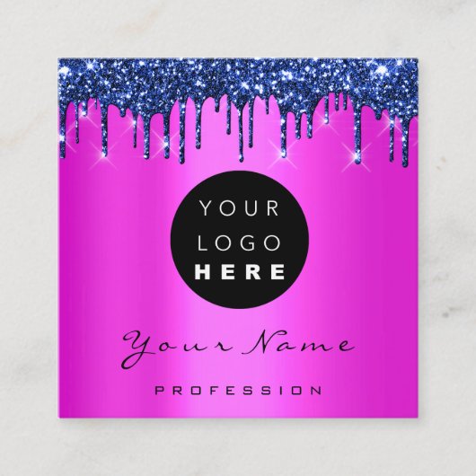 Logo Makeup Boutique Glitter Blue Drift Roze Vierkante Visitekaartje (Voorkant)