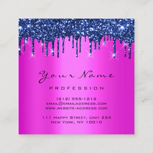 Logo Makeup Boutique Glitter Blue Drift Roze Vierkante Visitekaartje (Achterkant)