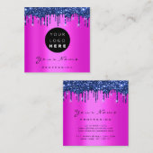 Logo Makeup Boutique Glitter Blue Drift Roze Vierkante Visitekaartje (Voorkant / Achterkant)
