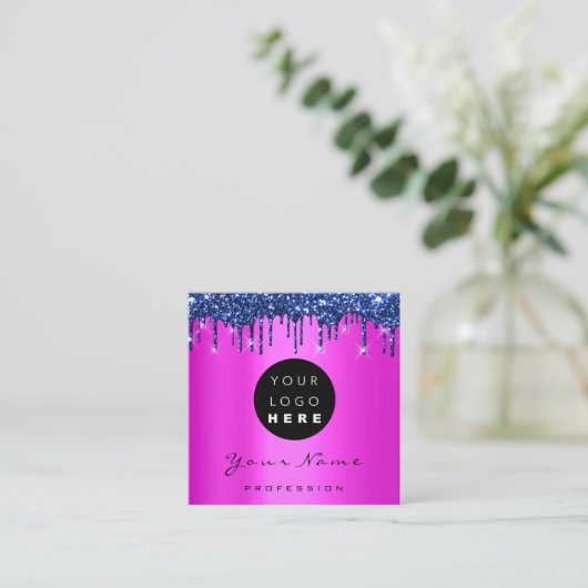Logo Makeup Boutique Glitter Blue Drift Roze Vierkante Visitekaartje (Staand voorkant)