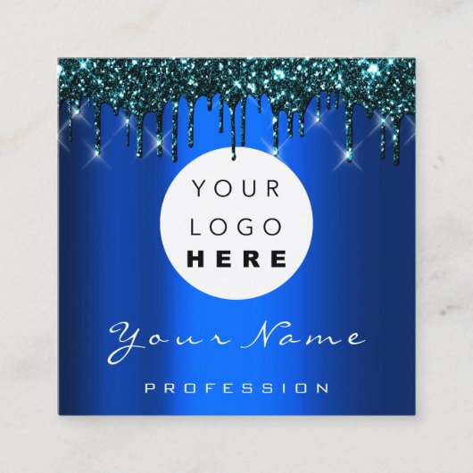 Logo Makeup Boutique Glitter Blue Drives Blauwgroe Vierkante Visitekaartje (Voorkant)