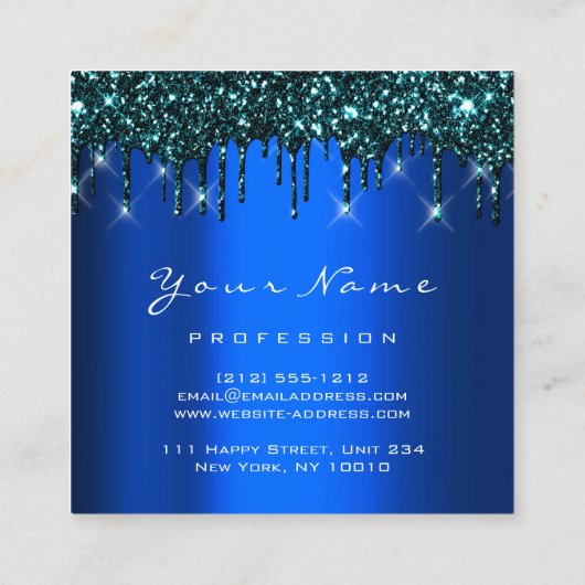 Logo Makeup Boutique Glitter Blue Drives Blauwgroe Vierkante Visitekaartje (Achterkant)