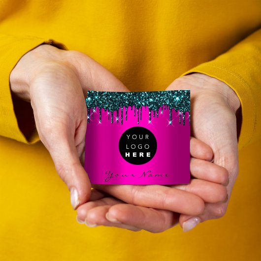 Logo Makeup Boutique Glitter Pink Navy Drives Vierkante Visitekaartje