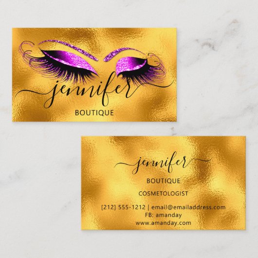 Logo Makeup Boutique Lash Studio Gold Brows Roze Visitekaartje (Voorkant / Achterkant)