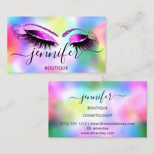Logo Makeup Boutique Lash Studio Holografen Hot Visitekaartje (Voorkant / Achterkant)