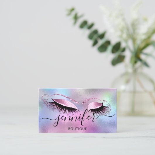 Logo Makeup Boutique Lash Studio Roze Holograaf Visitekaartje (Staand voorkant)