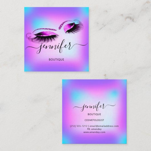 Logo Makeup Boutique Lashes Studio Hot Holograaf Vierkante Visitekaartje (Voorkant / Achterkant)