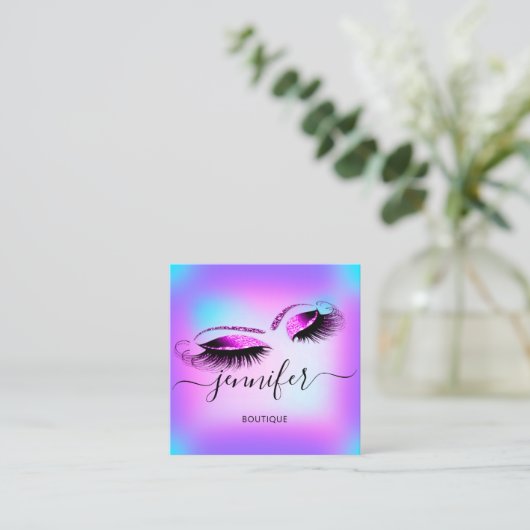 Logo Makeup Boutique Lashes Studio Hot Holograaf Vierkante Visitekaartje (Staand voorkant)