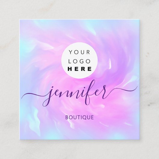 Logo Makeup Boutique Shop Abstract Holograaf Vierkante Visitekaartje (Voorkant)