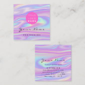 Logo Makeup Hair Nail Floral Holografen Roze Vierkante Visitekaartje (Voorkant / Achterkant)