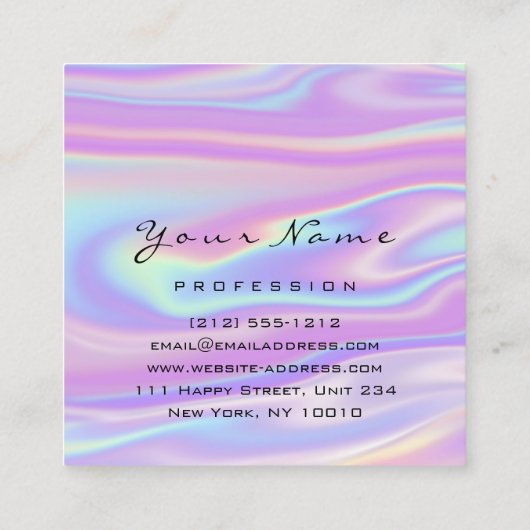 Logo Makeup Hair Nail Floral Holografen Roze Vierkante Visitekaartje (Achterkant)