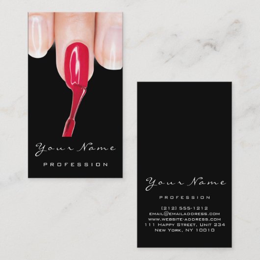 Logo Makeup Manicure Red Nails Roos Black Visitekaartje (Voorkant / Achterkant)