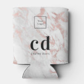 Logo marmer roze goud wit bedrijf monogram blikjeskoeler (Achterkant)