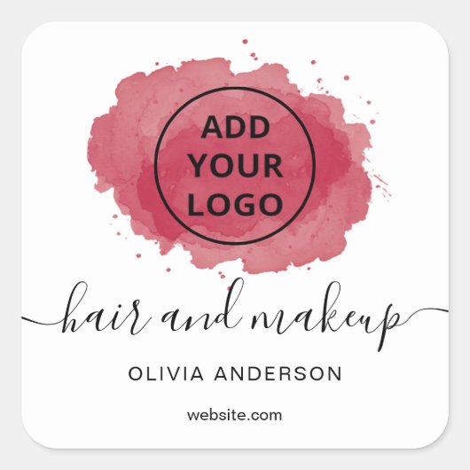 Logo maroon borstelslag typografie haarmake-up vierkante sticker (Voorkant)