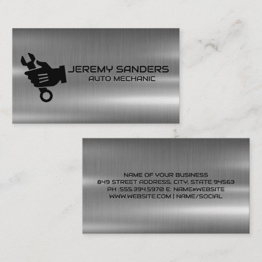 Logo Mechanicien | Metalen Achtergrond Visitekaartje (Voorkant / Achterkant)