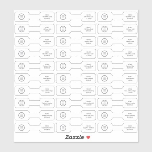 Logo Merk Barbell Sieraden Sticker Prijs Labels (Vel)