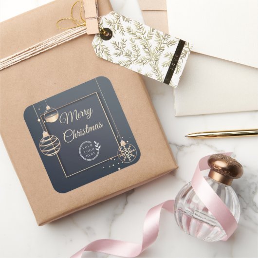 Logo Merry Kerstmis Feestdagen Corporate Modern Vierkante Sticker (Geschenken)