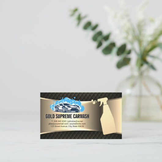 Logo met autowrakken | Schoonmaakservice Gold Meta Visitekaartje (Staand voorkant)