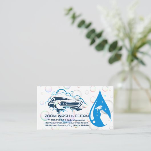 Logo met autowrakken | Zeepbellen | Spuitfles Visitekaartje (Staand voorkant)