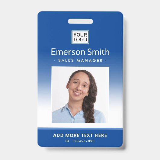 Logo met blauwe gradiënt foto naam titel id badge (Voorzijde)
