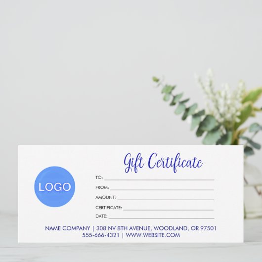 Logo met elegant Script Zakelijk Cadeaubon (Staand voorkant)