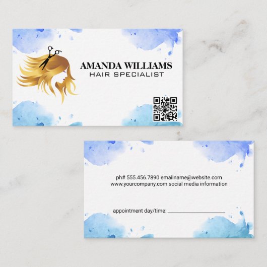 Logo met golende haren | QR-code afspraakkaart Afsprakenkaartje (Voorkant / Achterkant)