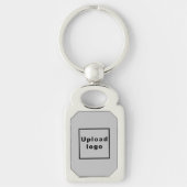 Logo met grijze achtergrond op rechthoekig metaal sleutelhanger (Voorkant)